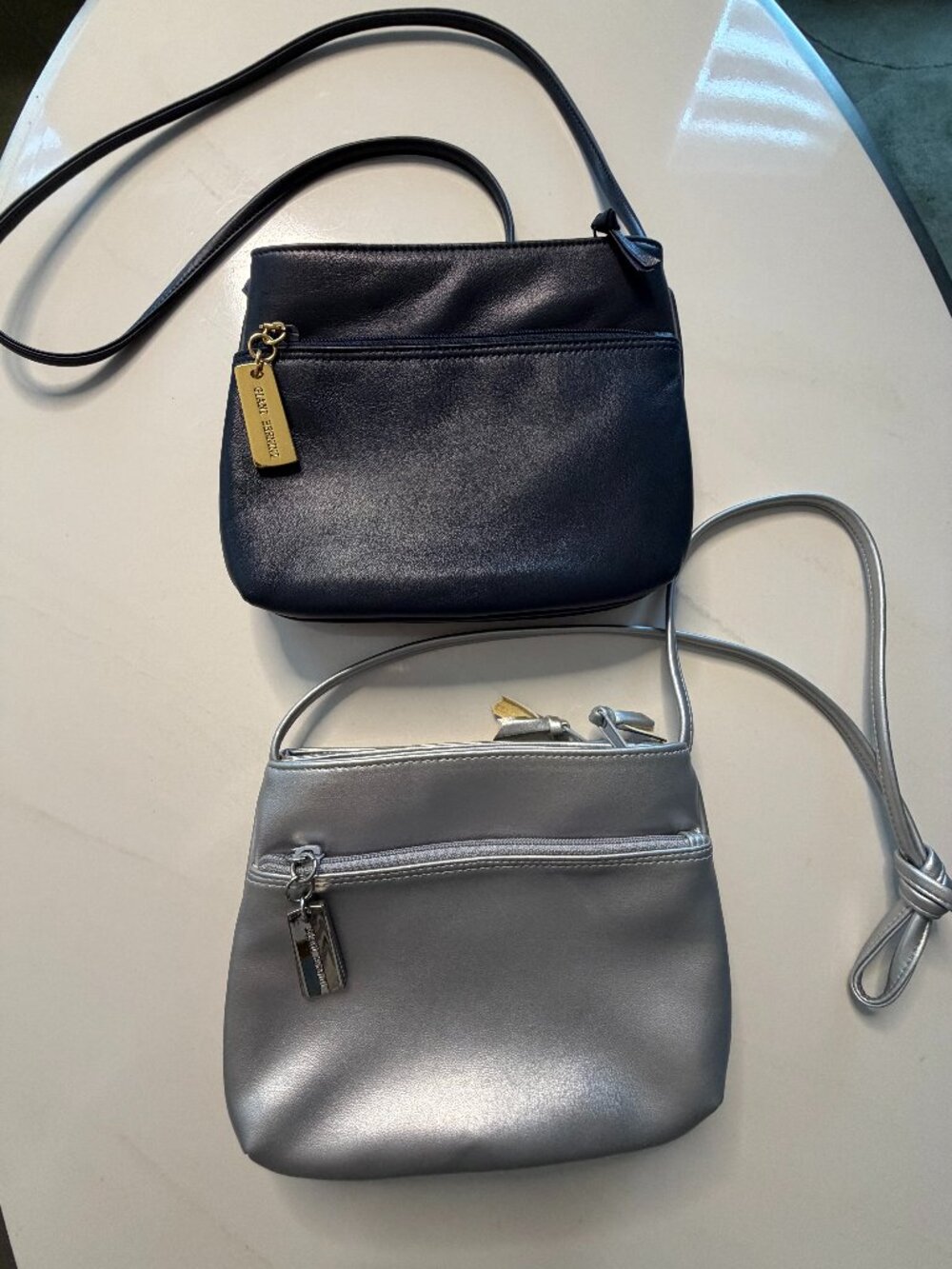 Giani Bernini Small Leather Crossbody Bags, Navy and silver metallic